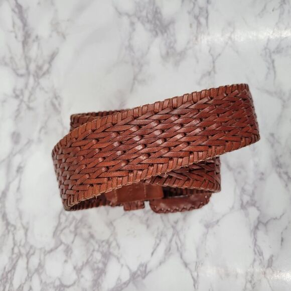 Vintage Woven Brown Leather Belt Women's Medium - Picture 2 of 12